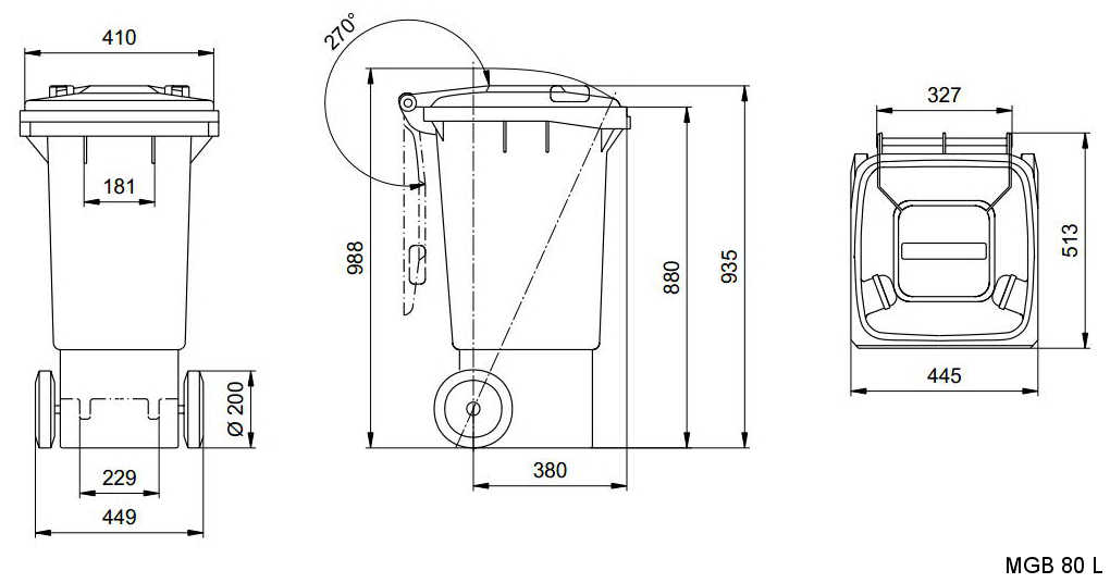 Abfalltonne 80 L masszeichnung