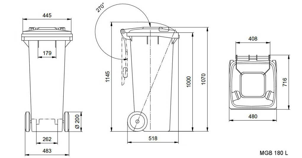 Mülltonne 180 L masszeichnung