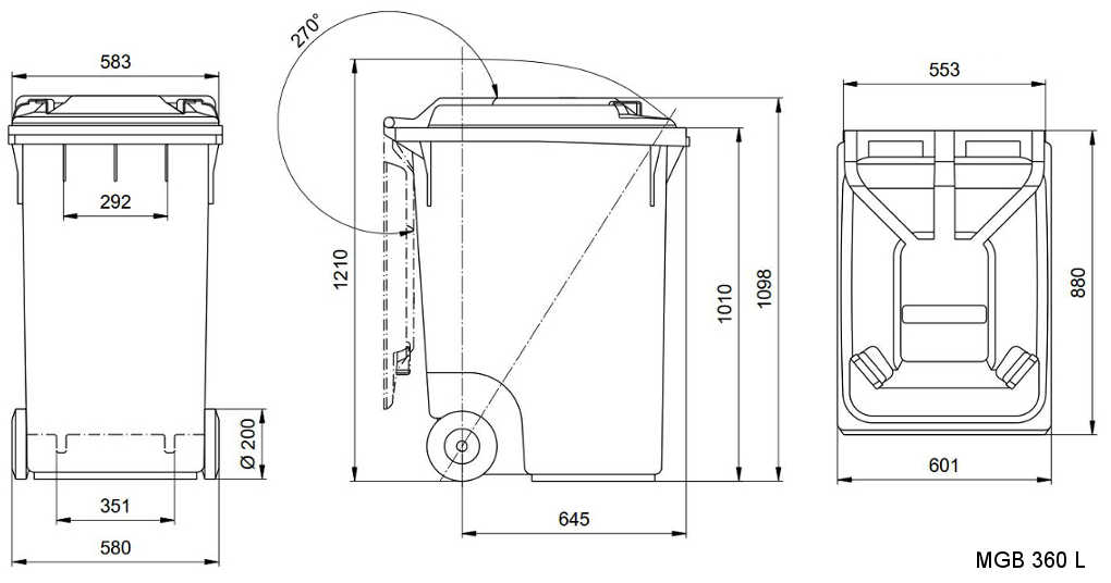 Mülltonne 360 L masszeichnung