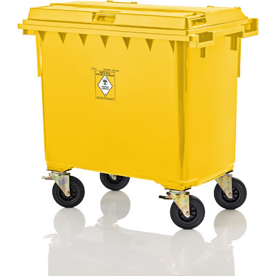 Weber 1100 litre clinical waste container yellow UN 3291 hospital wheelie bin