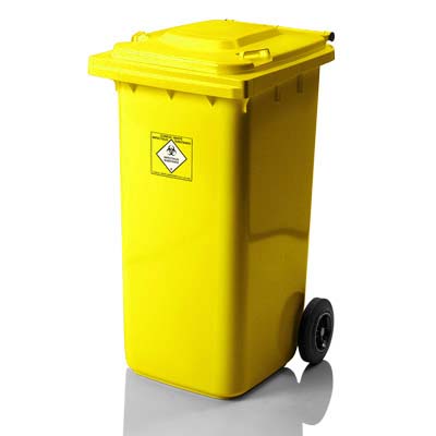 Weber 240 litre clinical waste wheelie bin yellow UN 3291 hospital waste container