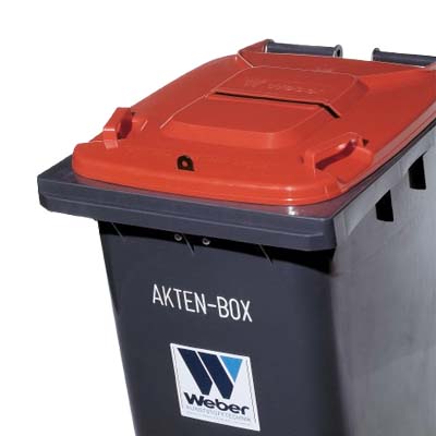 Paper slot aperture on 2-wheel recycling wheelie bin (Akten-Box) — Weber
