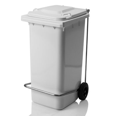 Foot pedal lid opener mechanism — 4-wheel waste container Weber