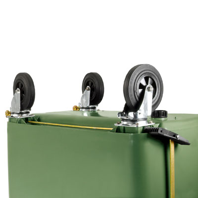 Central braking system on 4-wheel plastic waste container — Weber