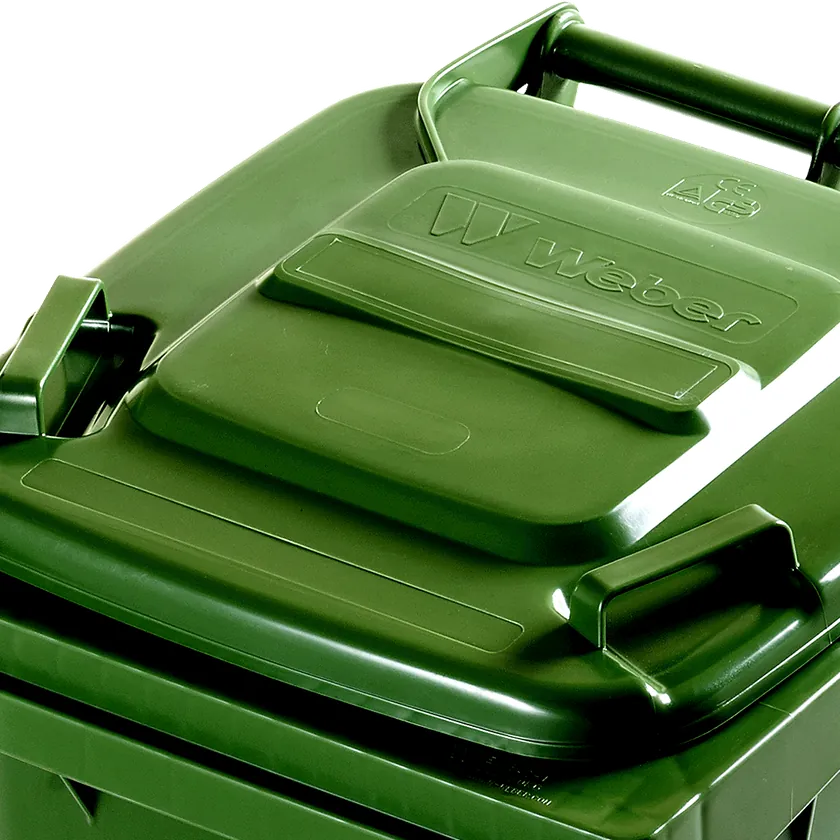 In-mould lid embossing, 2-wheel wheelie bin — Weber