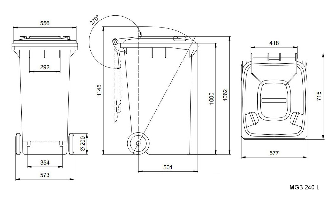 wheelie bins 240 L Dimensional drawing